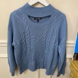 Steve Madden Sky Blue Cable Knit Sweater Size Large Neck Cut Out EUC